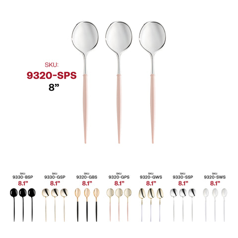 Silver with Pink Handle Moderno Disposable Plastic Dinner Spoons SKU | The Kaya Collection
