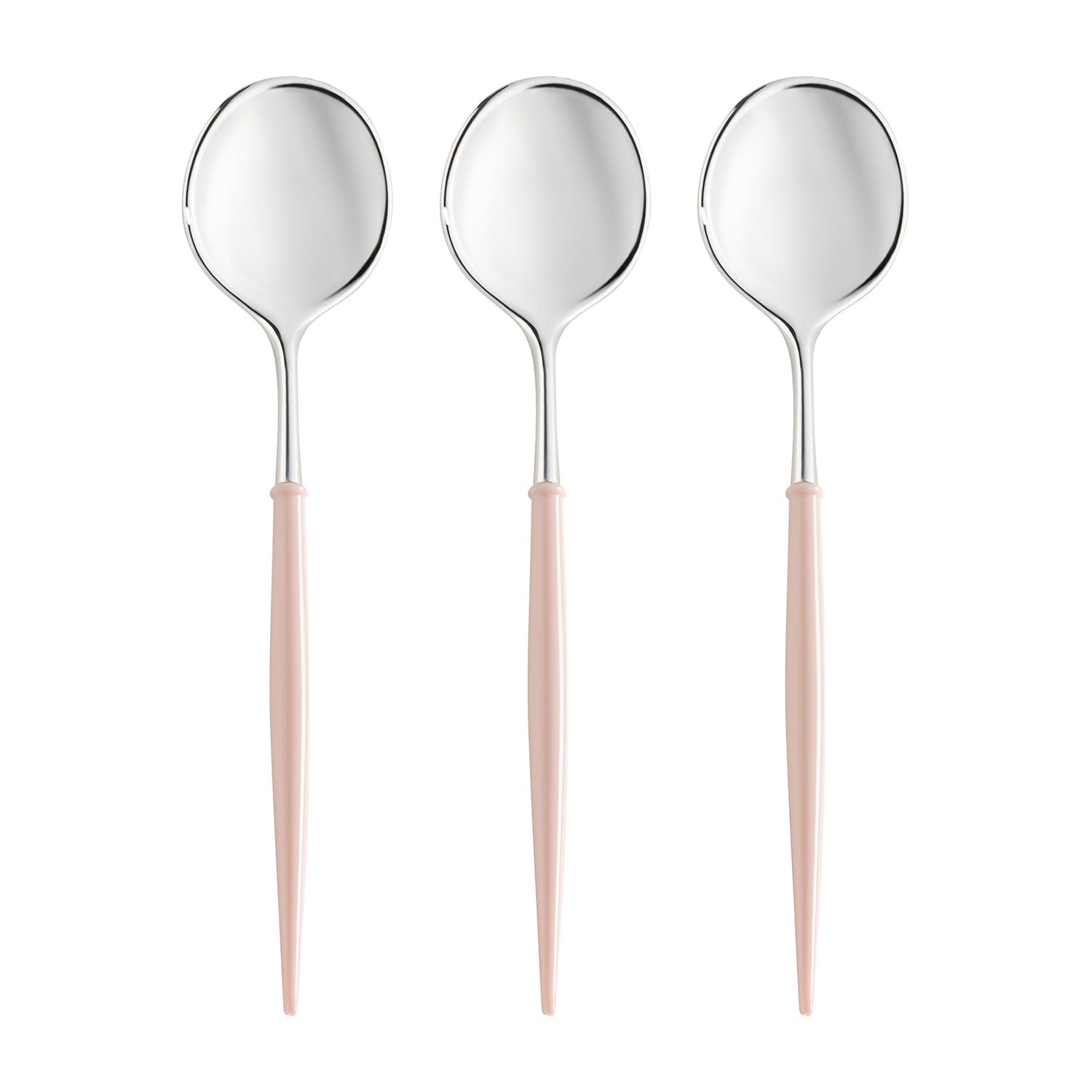 Silver with Pink Handle Moderno Disposable Plastic Dinner Spoons Secondary | The Kaya Collection