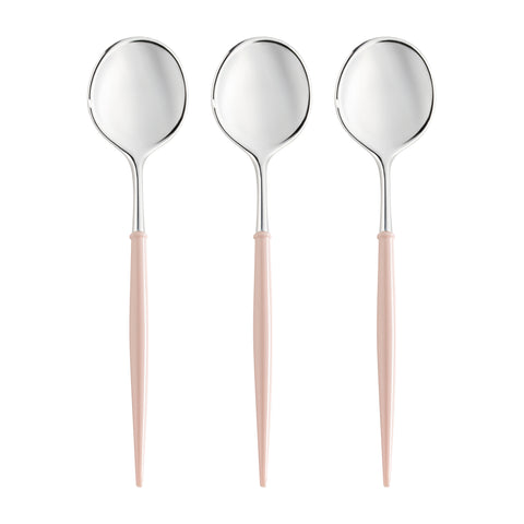 Silver with Pink Handle Moderno Disposable Plastic Dinner Spoons Secondary | The Kaya Collection