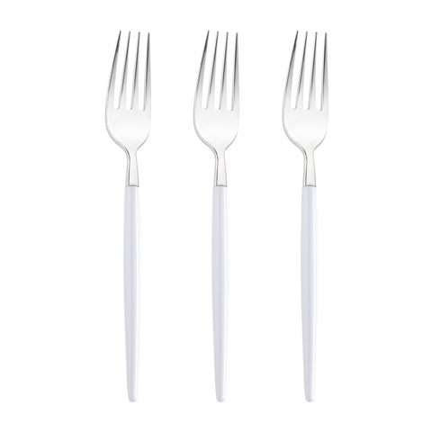 Silver with White Handle Moderno Disposable Plastic Dinner Forks Secondary | The Kaya Collection