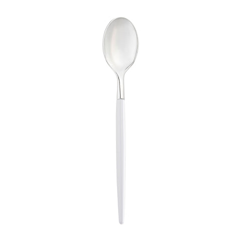 Silver with White Handle Moderno Disposable Plastic Dinner Spoons Main | The Kaya Collection