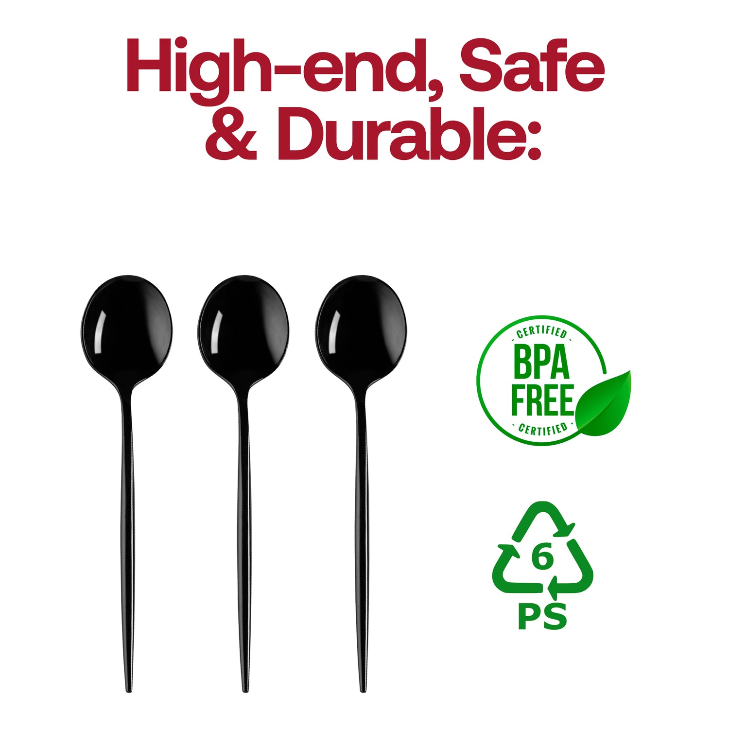 Solid Black Moderno Disposable Plastic Dessert Spoons BPA | The Kaya Collection