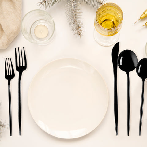 Solid Black Moderno Plastic Dessert Spoons