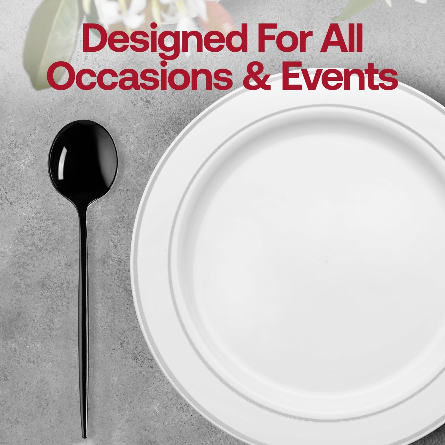 Solid Black Moderno Disposable Plastic Dessert Spoons Lifestyle | The Kaya Collection