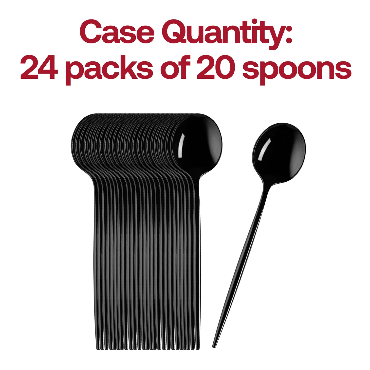 Solid Black Moderno Disposable Plastic Dessert Spoons Quantity | The Kaya Collection