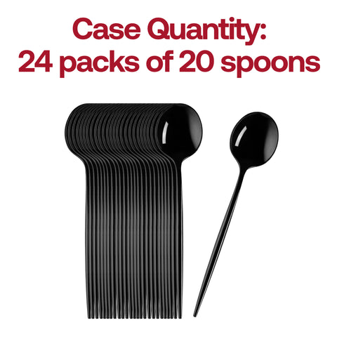 Solid Black Moderno Disposable Plastic Dessert Spoons Quantity | The Kaya Collection
