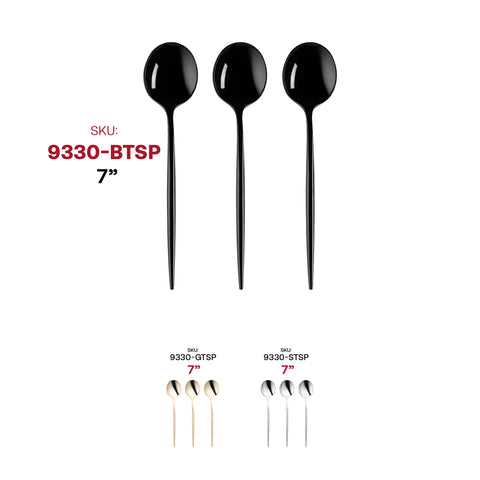 Solid Black Moderno Disposable Plastic Dessert Spoons SKU | The Kaya Collection
