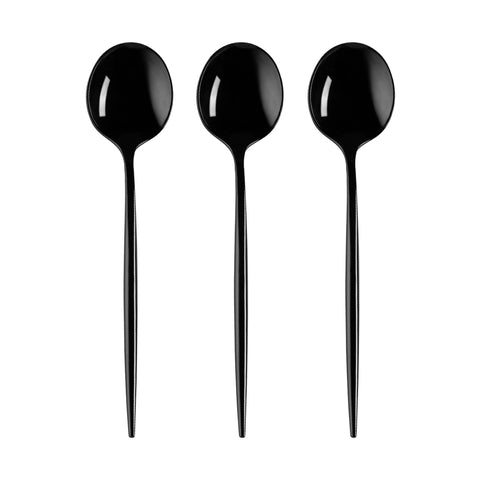 Solid Black Moderno Disposable Plastic Dessert Spoons Secondary | The Kaya Collection