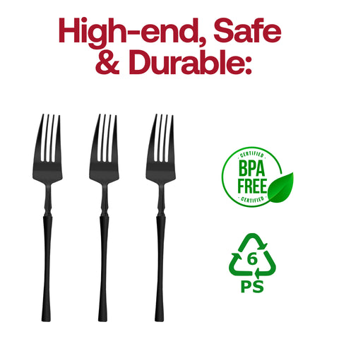 Solid Black Moderno Plastic Dinner Forks