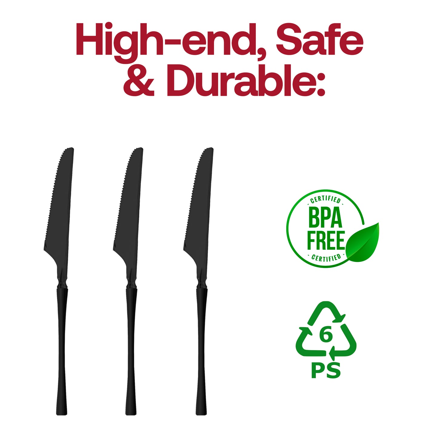 Solid Black Moderno Plastic Dinner Knives