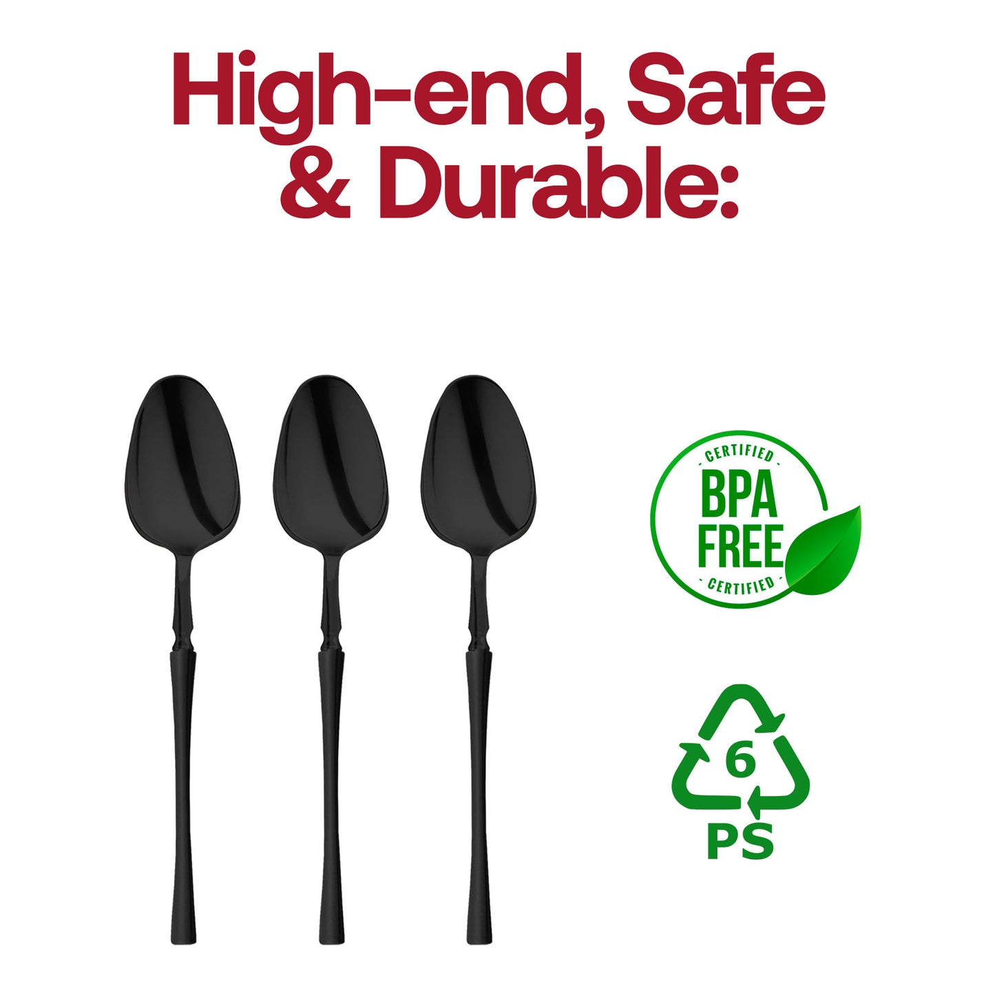 Solid Black Moderno Plastic Dinner Spoons