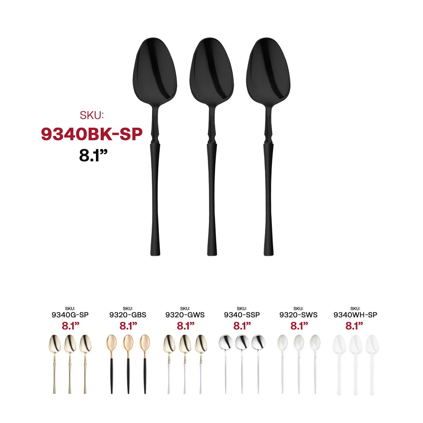 Solid Black Moderno Plastic Dinner Spoons