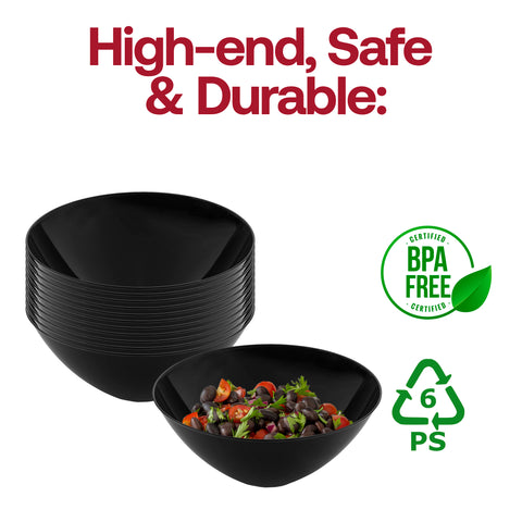 Solid Black Organic Round Plastic Bowls (100 oz.) BPA | The Kaya Collection