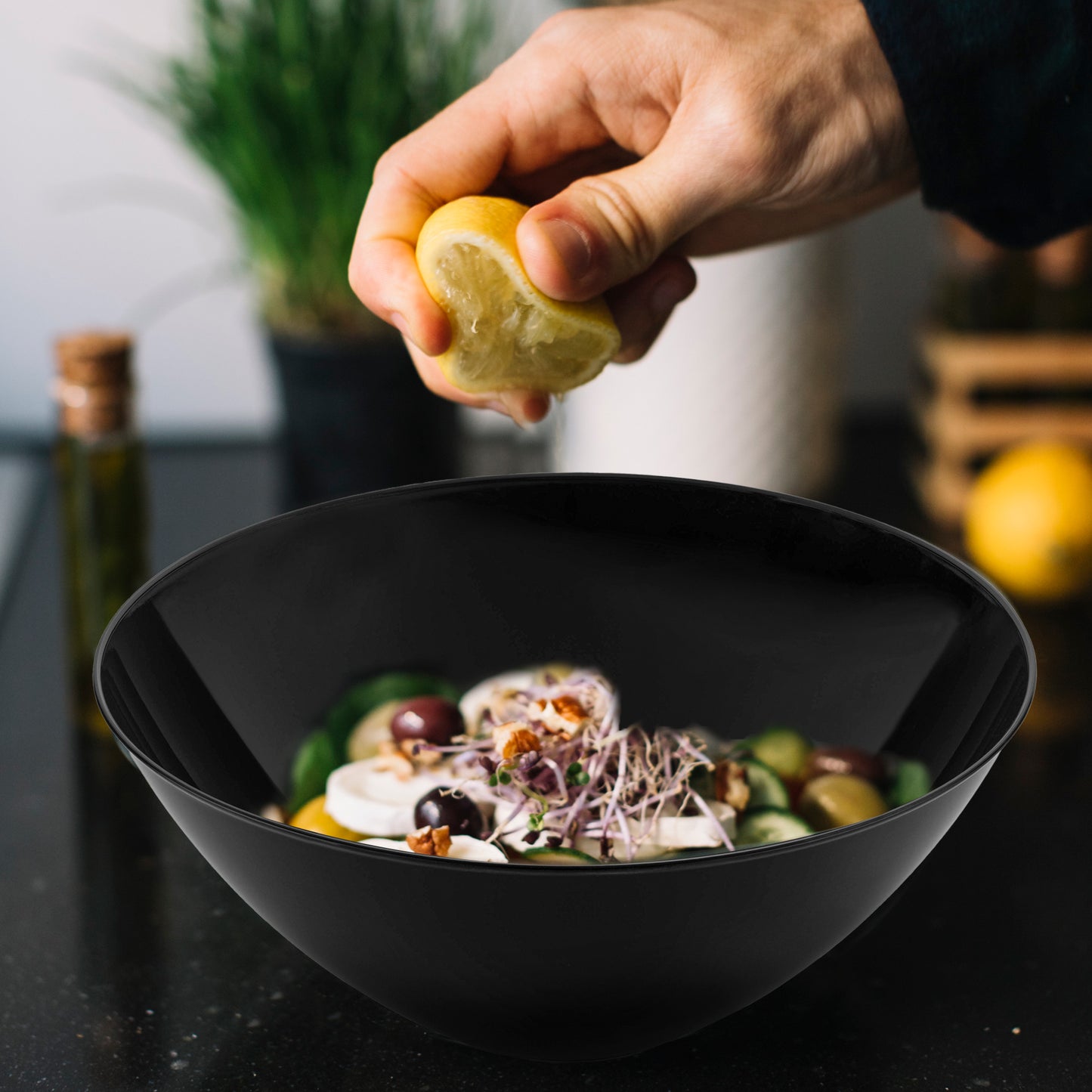 Solid Black Organic Round Plastic Bowls (100 oz.)