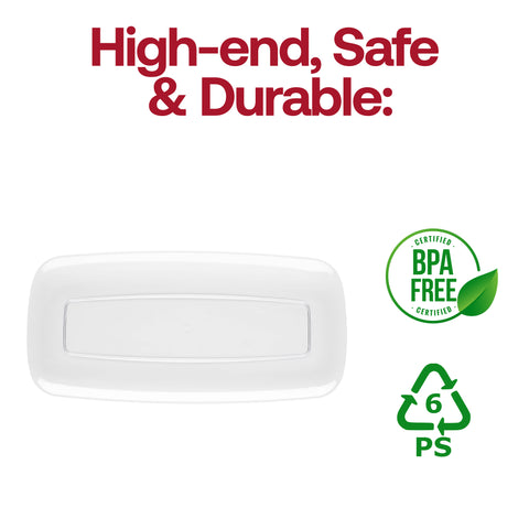 Solid Clear Flat Raised Edge Rectangular Plastic Plates (10.6