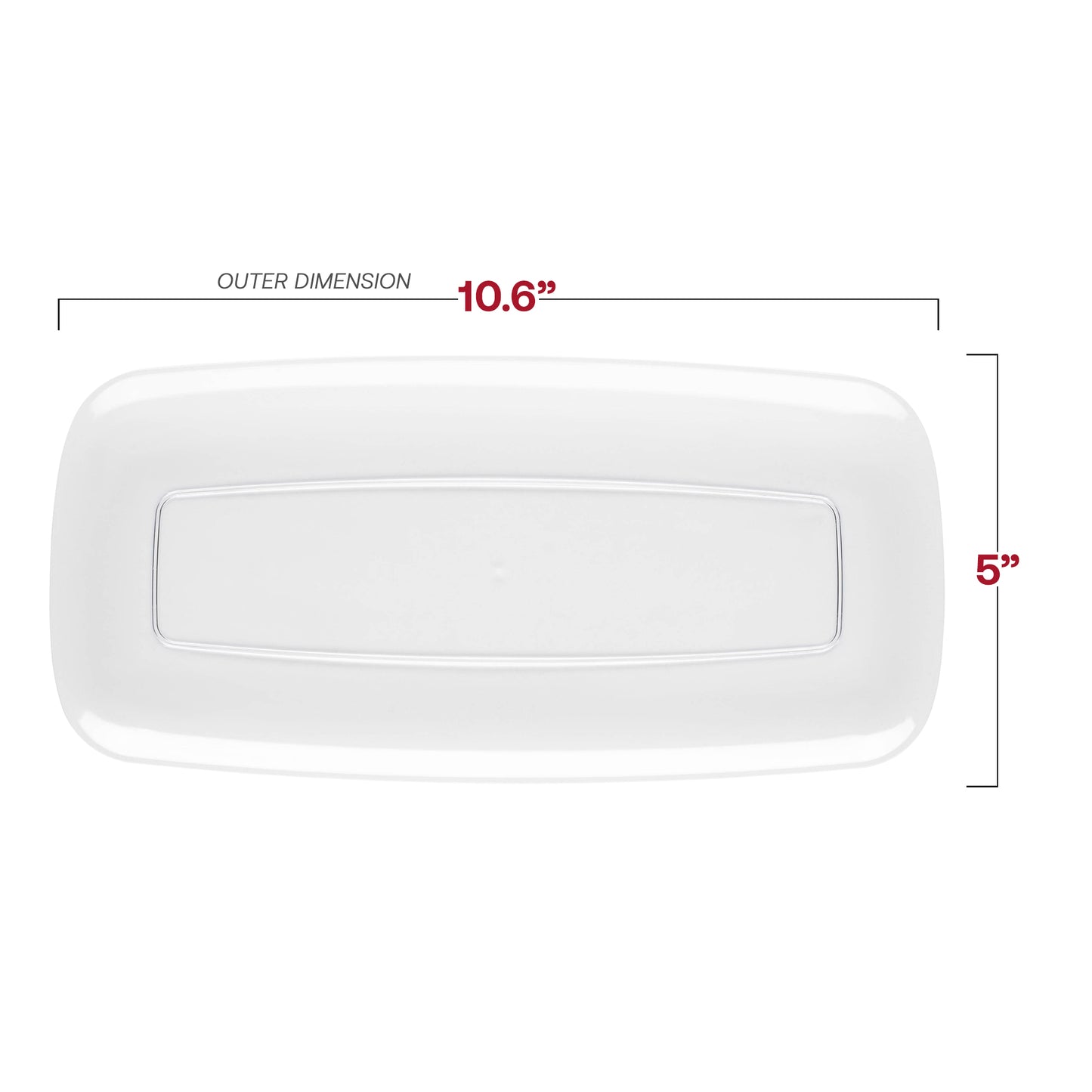 Solid Clear Flat Raised Edge Rectangular Plastic Plates (10.6" x 5")