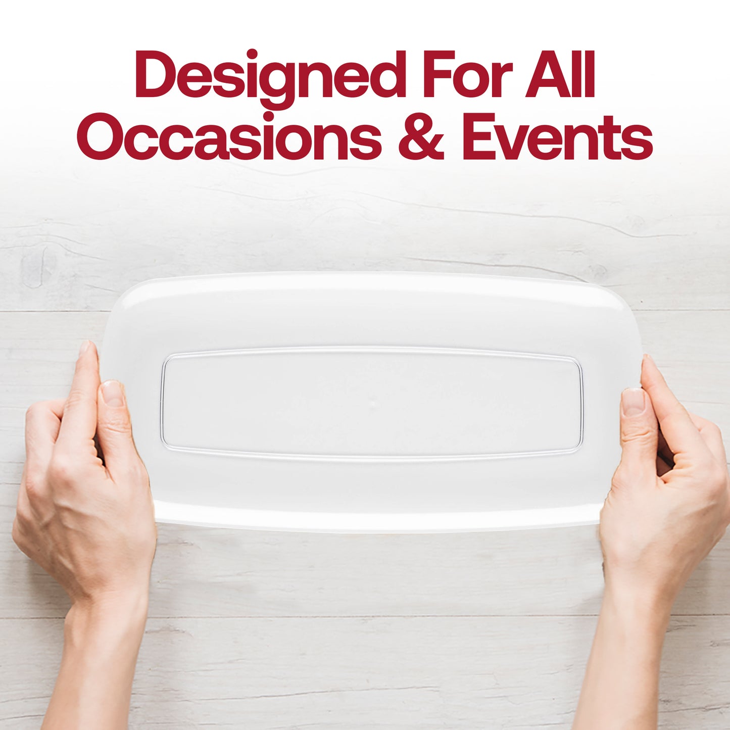 Solid Clear Flat Raised Edge Rectangular Plastic Plates (10.6" x 5")