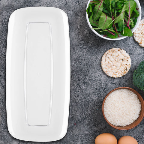 Solid Clear Flat Raised Edge Rectangular Plastic Plates (10.6