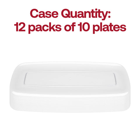 Solid Clear Flat Raised Edge Rectangular Plastic Plates (10.6