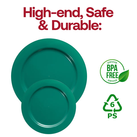 Solid Green Holiday Round Disposable Plastic Dinner Plates (10.25