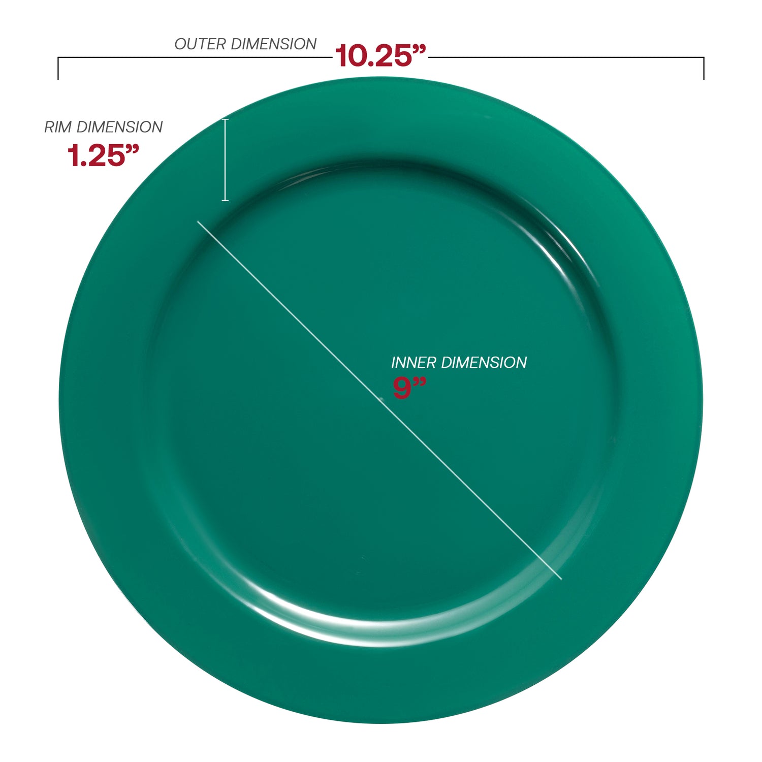 Solid Green Holiday Round Disposable Plastic Dinner Plates (10.25") Dimension | The Kaya Collection