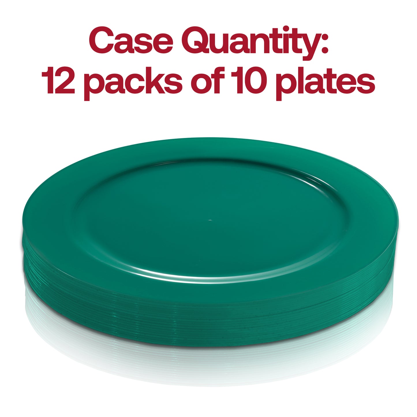 Solid Green Holiday Round Disposable Plastic Dinner Plates (10.25") Quantity | The Kaya Collection