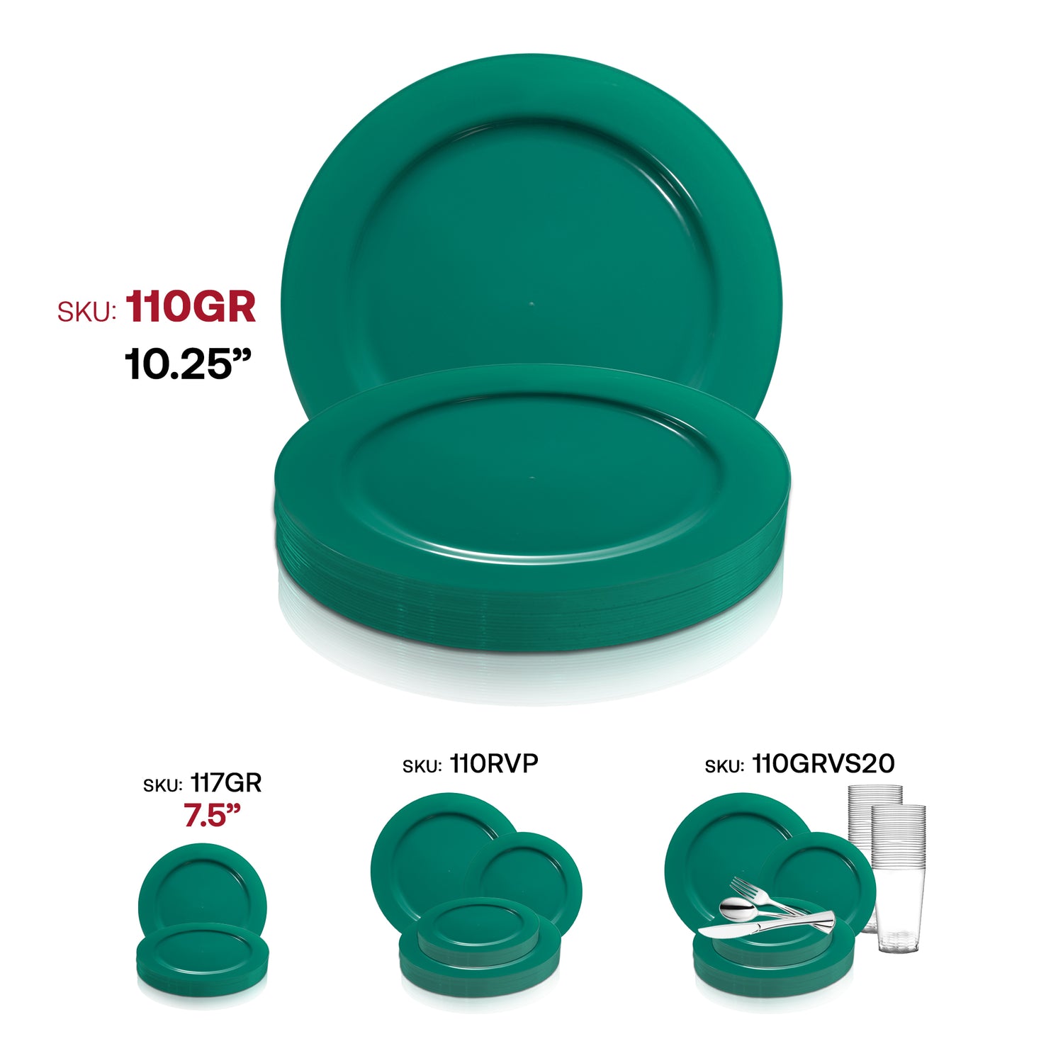Solid Green Holiday Round Disposable Plastic Dinner Plates (10.25") SKU | The Kaya Collection