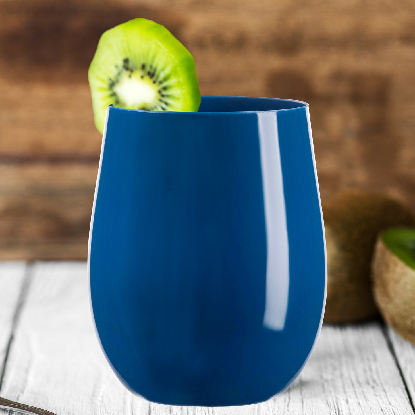 12 oz. Solid Navy Elegant Stemless Disposable Plastic Wine Glasses