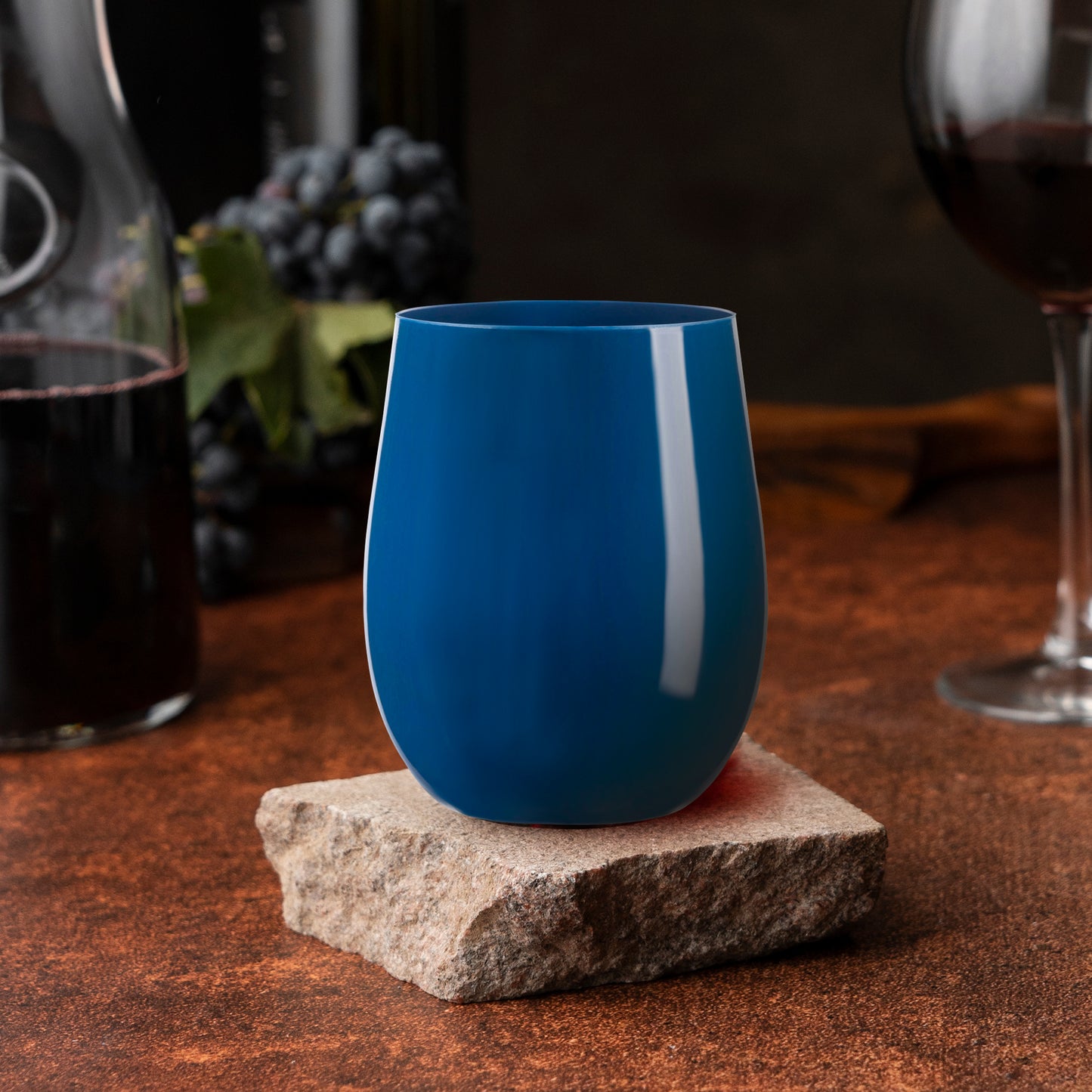 12 oz. Solid Navy Elegant Stemless Disposable Plastic Wine Glasses