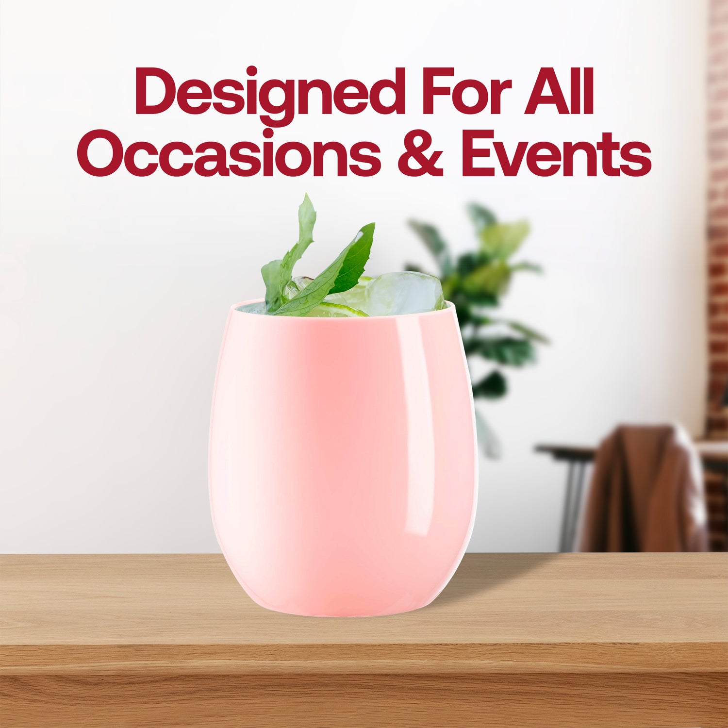 12 oz. Solid Pink Elegant Stemless Plastic Wine Glasses Lifestyle                               | The Kaya Collection