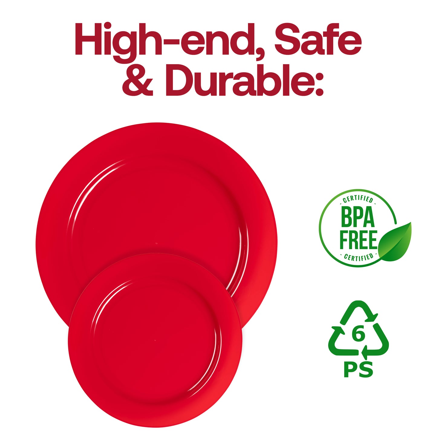 Solid Red Holiday Round Disposable Plastic Appetizer/Salad Plates (7.5") BPA | The Kaya Collection