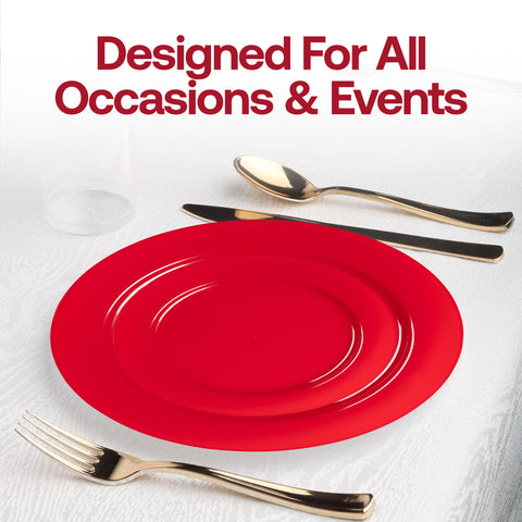 Solid Red Holiday Round Disposable Plastic Appetizer/Salad Plates (7.5