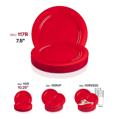 Solid Red Holiday Round Disposable Plastic Appetizer/Salad Plates (7.5