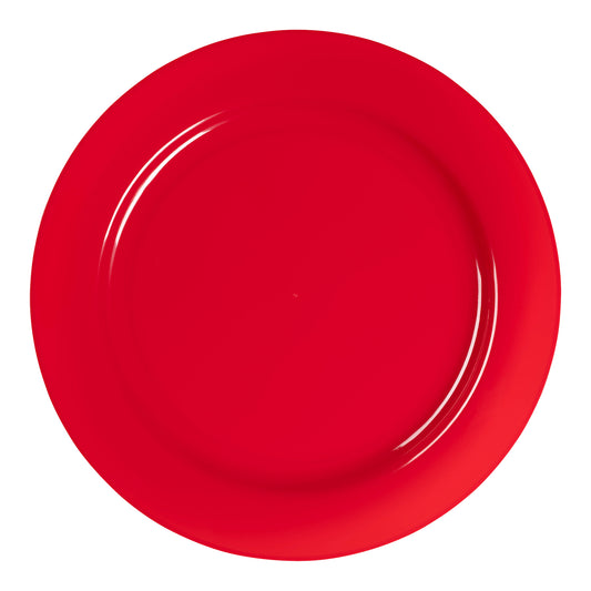 Solid Red Holiday Round Disposable Plastic Appetizer/Salad Plates (7.5") | The Kaya Collection