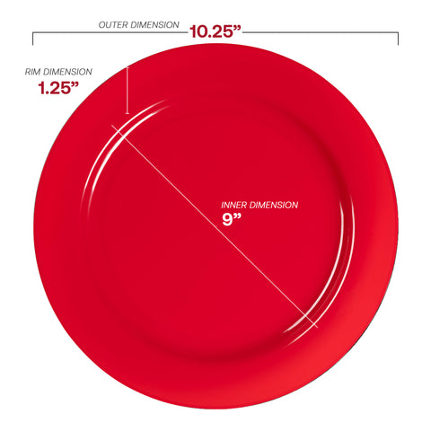 Solid Red Holiday Round Disposable Plastic Dinner Plates (10.25