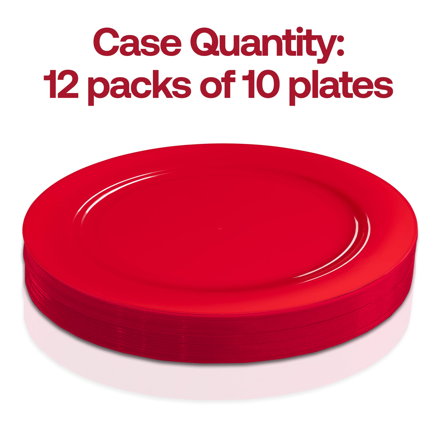 Solid Red Holiday Round Disposable Plastic Dinner Plates (10.25") Quantity | The Kaya Collection