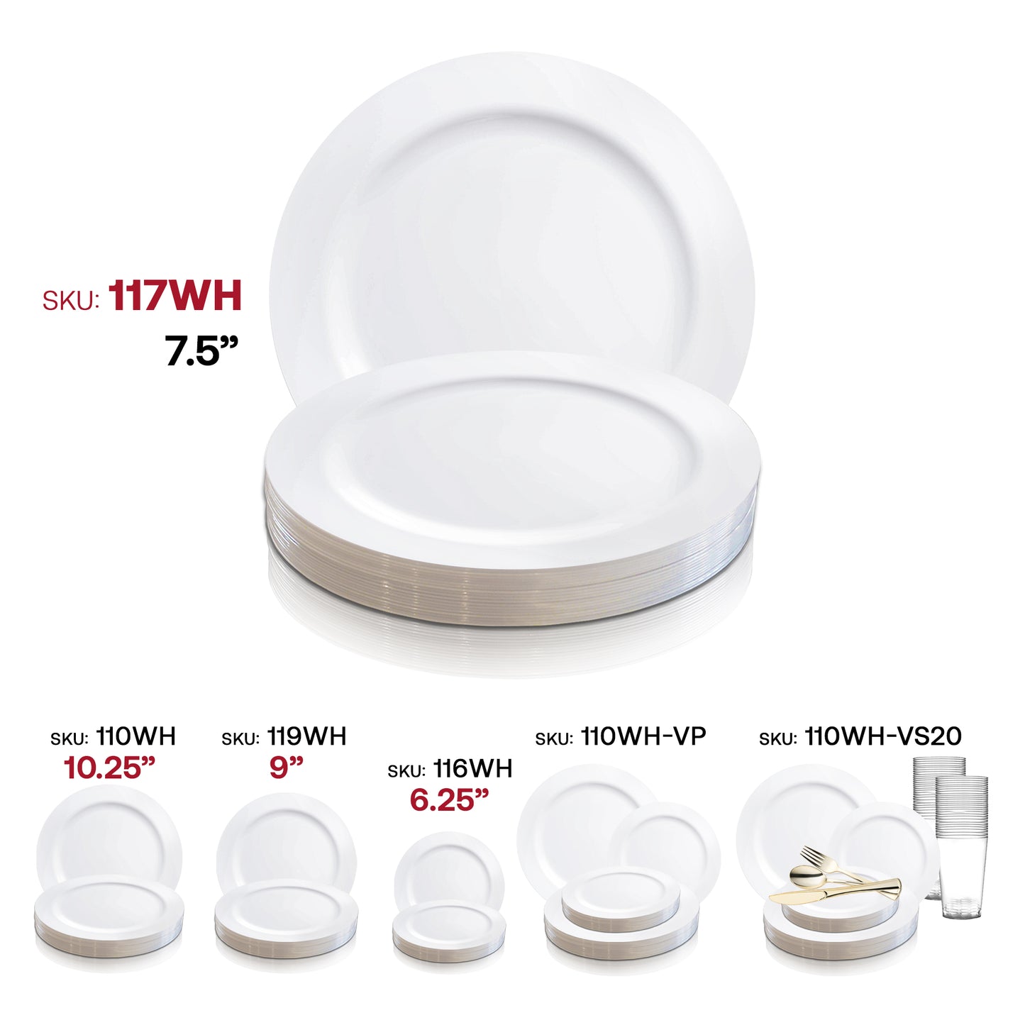 Solid White Economy Round Disposable Plastic Appetizer/Salad Plates (7.5") SKU | The Kaya Collection