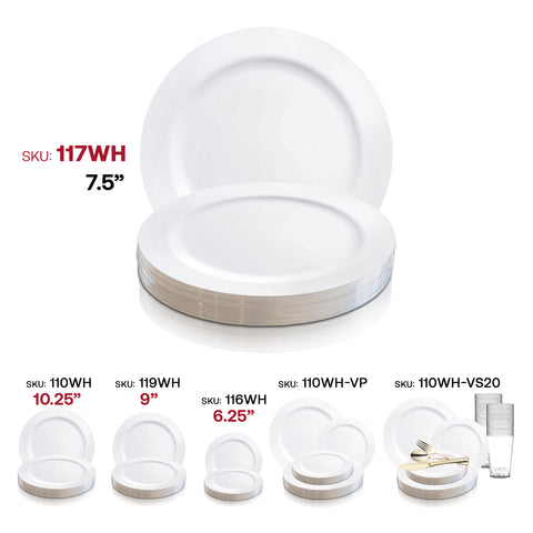 Solid White Economy Round Disposable Plastic Appetizer/Salad Plates (7.5