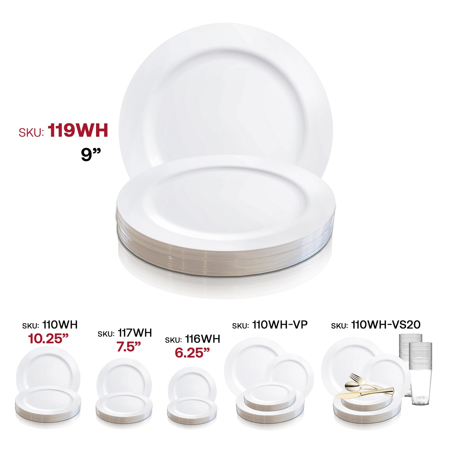 Solid White Economy Round Disposable Plastic Buffet Plates (9") SKU | The Kaya Collection