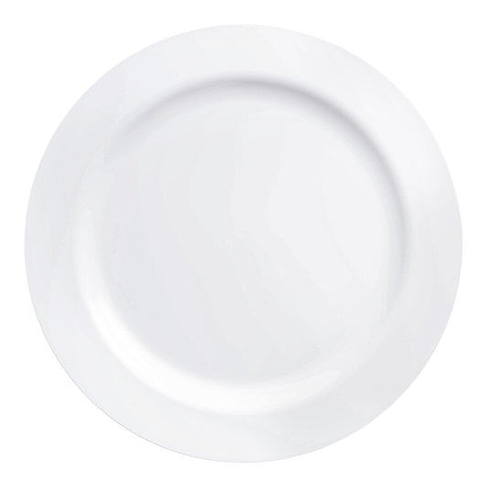 Solid White Economy Round Disposable Plastic Buffet Plates (9") | The Kaya Collection