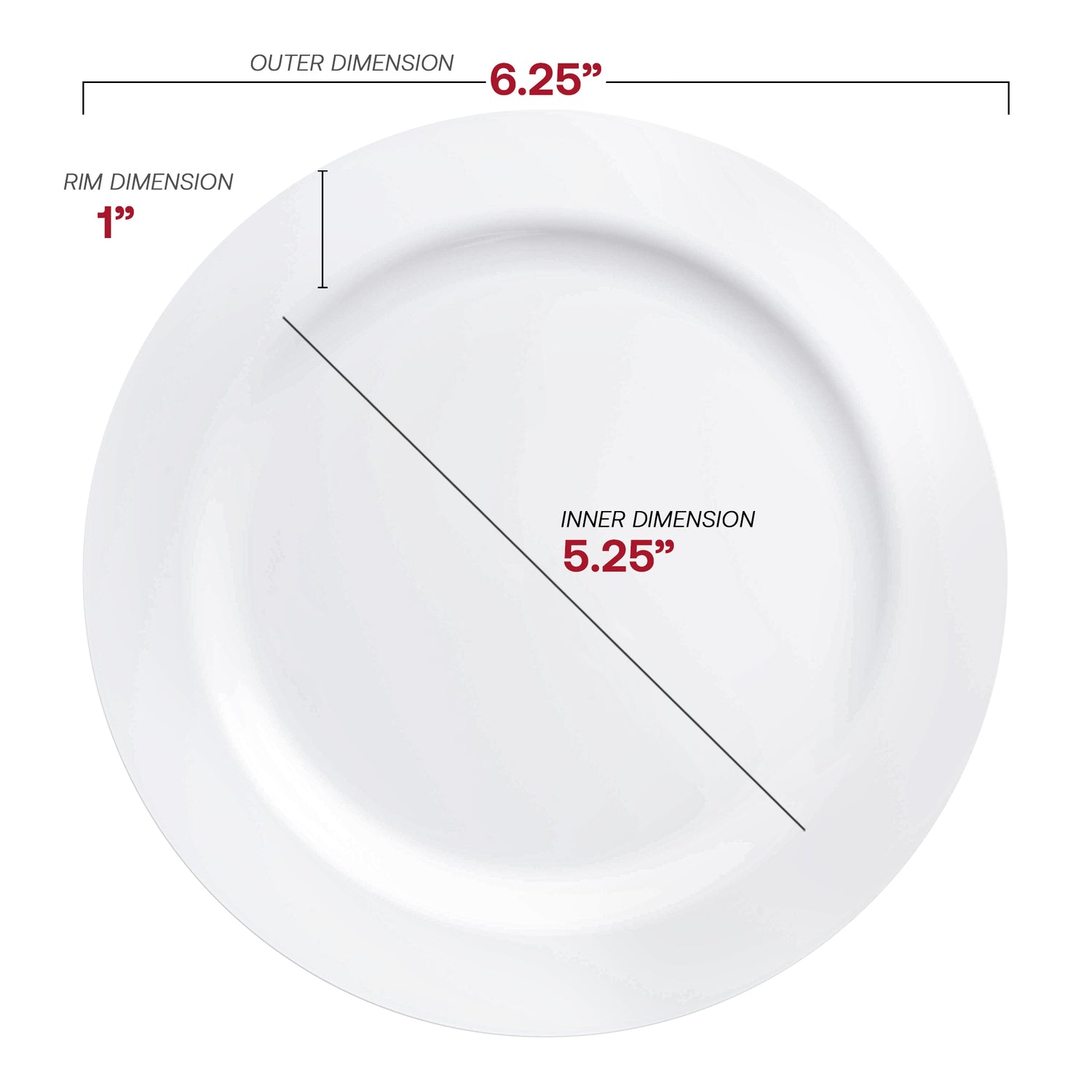 Solid White Economy Round Disposable Plastic Pastry Plates (6.25") Dimension | The Kaya Collection