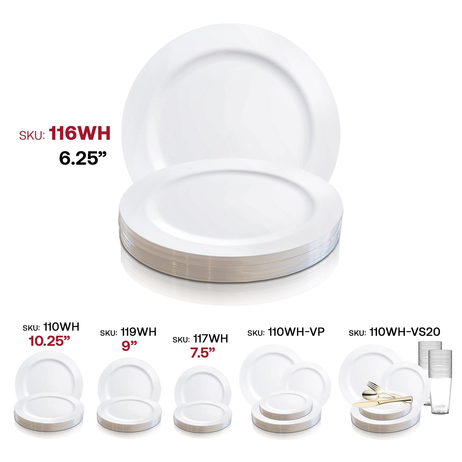 Solid White Economy Round Disposable Plastic Pastry Plates (6.25") SKU  | The Kaya Collection