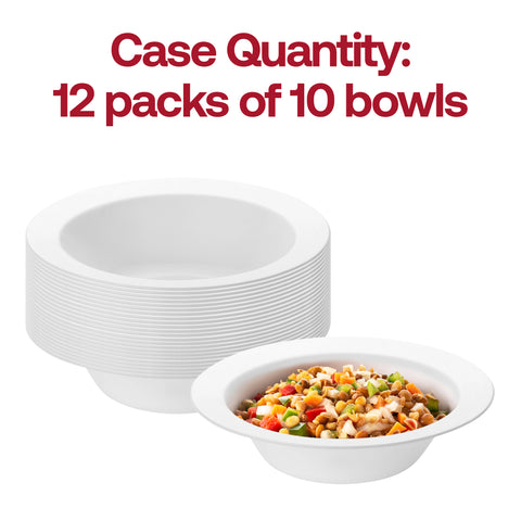 Solid White Edge Rim Round Disposable Plastic Soup Bowls (12 oz.) Quantity | The Kaya Collection