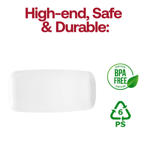 Solid White Flat Raised Edge Rectangular Plastic Plates (10.6