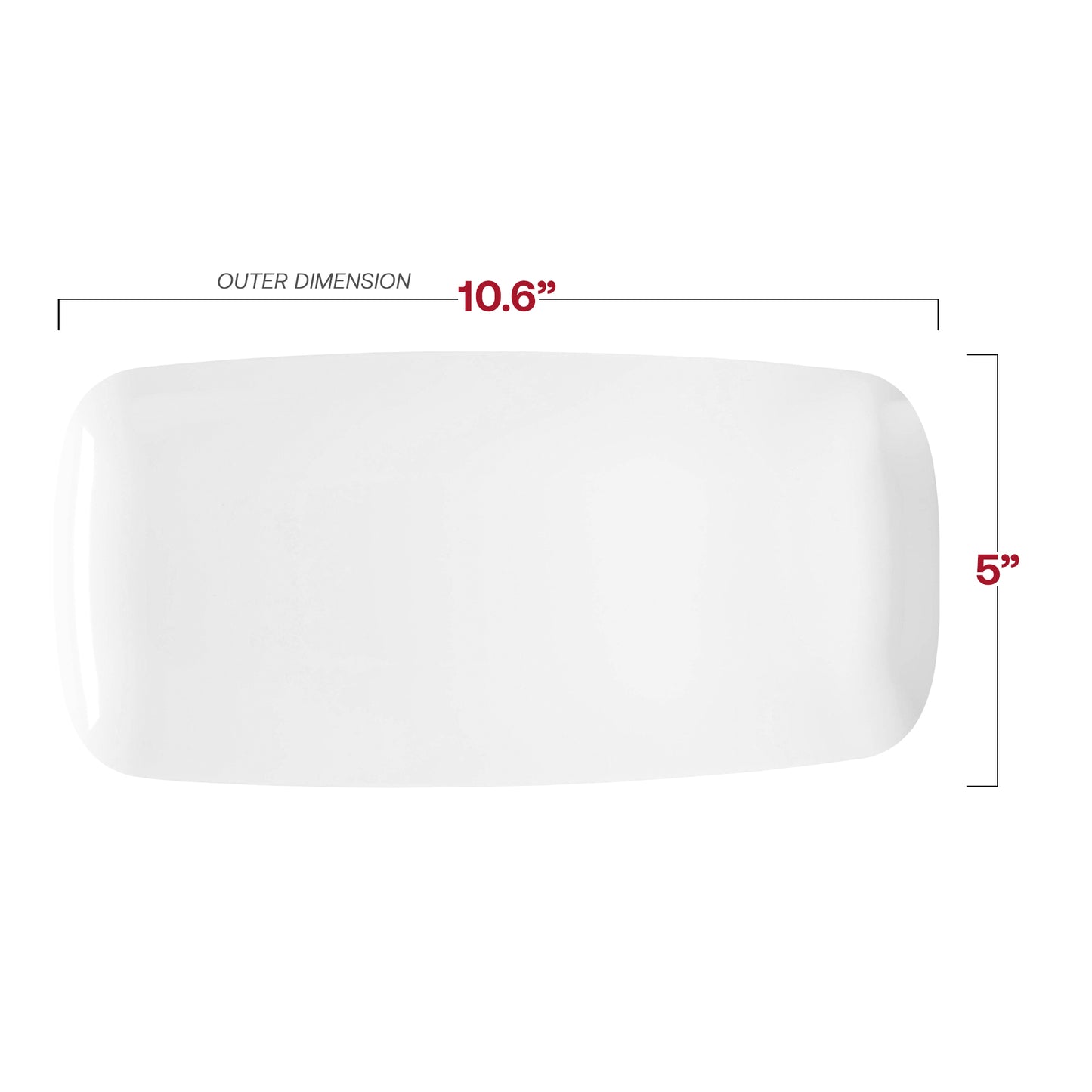 Solid White Flat Raised Edge Rectangular Plastic Plates (10.6" x 5")