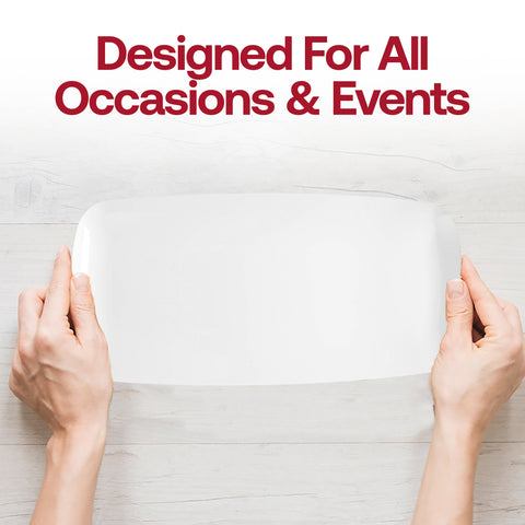 Solid White Flat Raised Edge Rectangular Plastic Plates (10.6