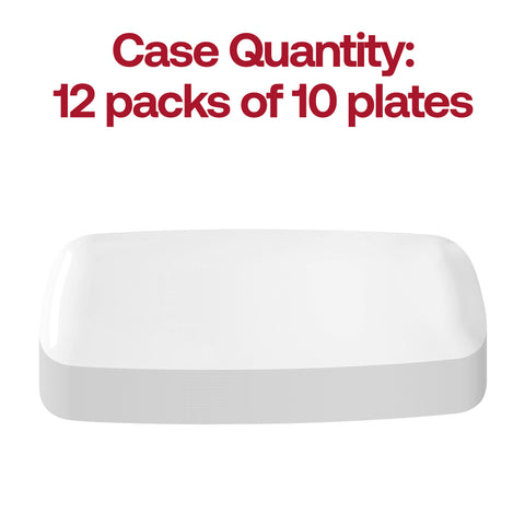 Solid White Flat Raised Edge Rectangular Plastic Plates (10.6