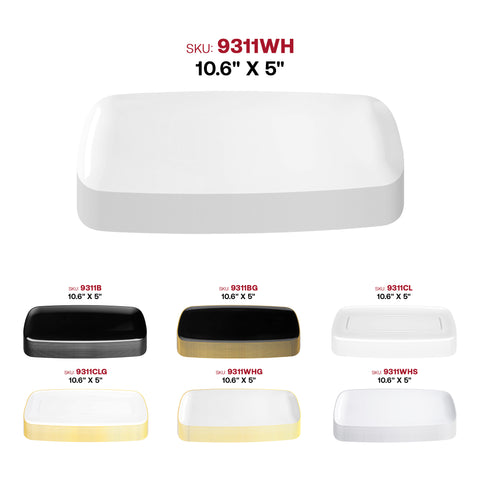 Solid White Flat Raised Edge Rectangular Plastic Plates (10.6