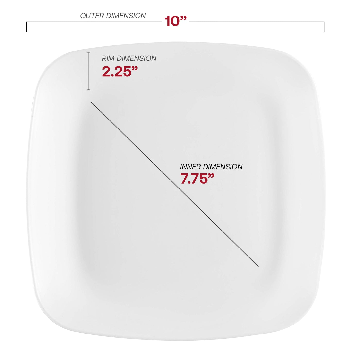 Solid White Flat Rounded Square Plastic Dinner Plates (10")