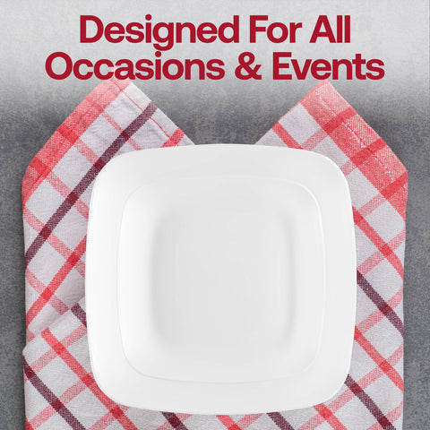 Solid White Flat Rounded Square Plastic Dinner Plates (10